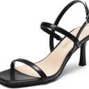 DREAM PAIRS Womens Slingback Heels Square Open Toe Strappy Sandals Ankle Strap High Heeled Dressy Shoes (6, Black)