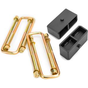 dynofit 2" Rear Lift Block for 2007-2024 Silverado 1500 Sierra 1500, Lift Blocks and Square Leaf Spring Ubolt Set Compatible with Chevy GMC Pickup Suspension