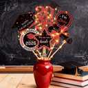 Graduation Party Centerpieces Decorations for Tables Class of 2026 - Glitter Black and Red Double Sided Graduation Table Centerpieces Sticks with LED String Light for Grad Party Decor Supply 30 Pack