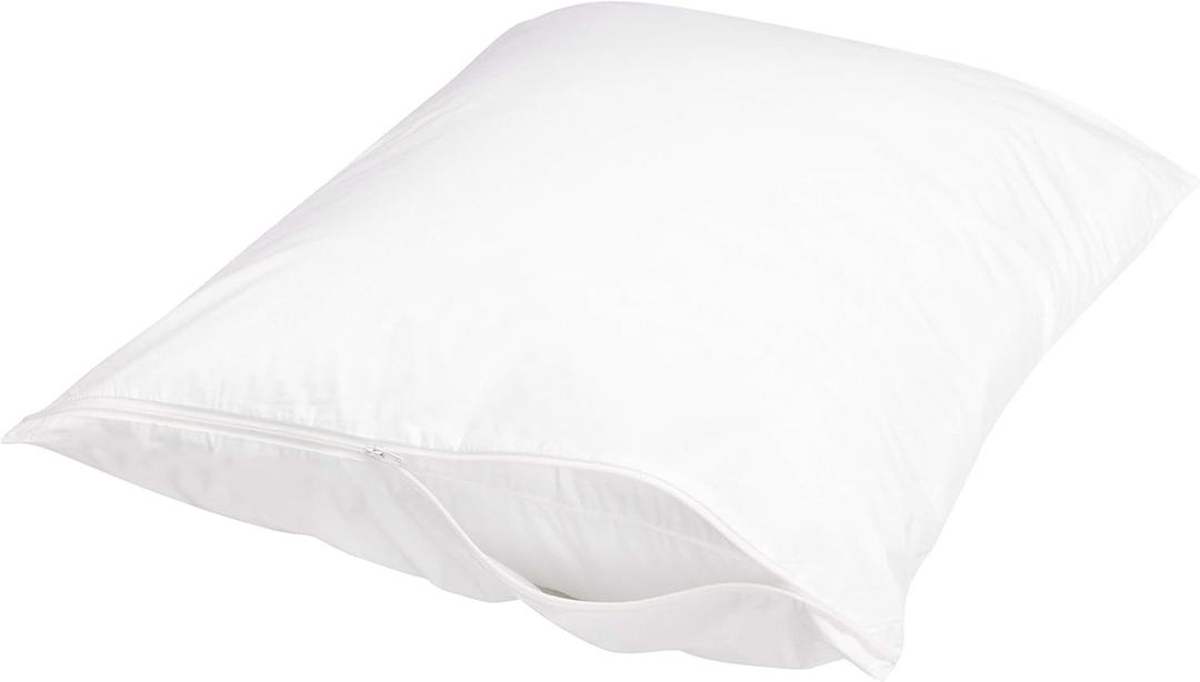 Amazon Basics Standard Breathable 100% Cotton Hypoallergenic Pillow Protector with Zipper, Machine Washable, White, 27 x 21 Inches, Pillows Not Included