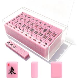 American Mahjong Tiles Set,166 Tiles Game with Acrylic Storage Case,Mahjong Game Set for Adults & Beginners for Game Nights & Easy Storage, Pink