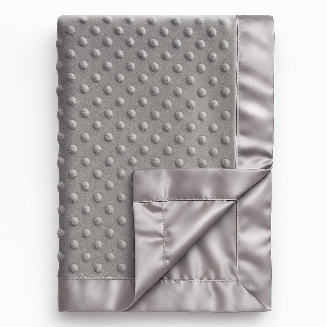 Pro Goleem Grey Baby Soft Minky Dot Blanket with Silky Satin Backing Baby Gifts for Girls and Boys (Gray, 30’’ x 40’’)