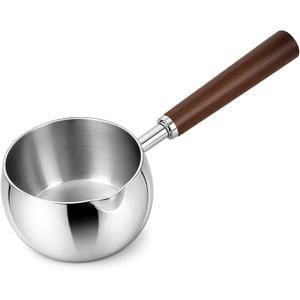 17oz Stainless Steel Sauce Pot with Heat Resistant Wooden Handle, Butter Warmer Milk and Coffee Warmer, Chocolate Melting Pot, Mini Sauce Pan for Coffee