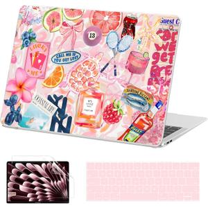AKIT Compatible with MacBook Pro 13 inch Case M2 A2338 2026 2025-2016 M1 A2251 A2289 A2159 A1989 A1708 A1706, Unique Pattern Laptop Hrad Shell Case&Keyboard Cover&Screen Protector Film, SumPink