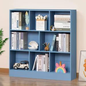 YAHARBO 3 Tier Bookshelf,Wide Kids Horizontal Bookcase,8 Cube Blue Book Shelf,Large Display Toy Storage Cabinet with Base,Floor Standing Modern Bookcases Organizer for Bedroom,Nursery,Playroom (100CM)