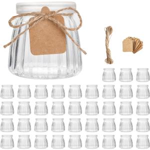 Encheng Small Yogurt Jars, 4 oz Clear Glass Jars With Lids,Glass Yogurt Container With Caps(PE),Replacement Pudding Jar,Clear Containers For Milk,Ramekin,Jams,Jelly,Mousse 40 Pack