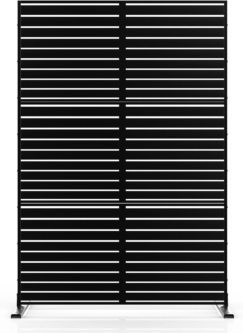 Metal Privacy Screen 72" H x 47.2" Decorative Outdoor Privacy Screen Privacy Panel with Stand for Balcony Deck Patio Lawn Garden, Privacy Fence (Black-Louvered)