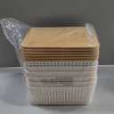 Criusia 6 Pack Plastic Storage Baskets With Bamboo Lid, Stackable Storage Baskets for Organizing Desktop Closet Shelves Drawers Pantry Organization Office Playroom Classroom (White)