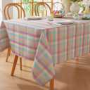 Alsoo Easter Checkered Tablecloth Rectangle 60"x 75", Cotton Linen Spring Outdoor Gingham Table Cloth Washable Wrinkle Free, Buffalo Plaid Table Cover for Party Kitchen Dining Room, Colorful Purple