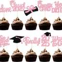 100 Pcs Graduation Cupcake Toppers Congrats Grad Class of 2025 Graduation Cupcake Picks Toppers Diploma Supplies for Party Decorations(Pink)