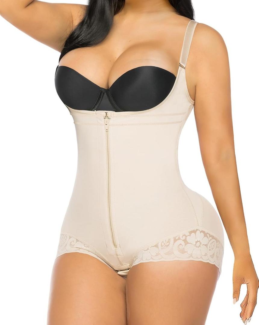 YIANNA Fajas Colombianas Shapewear for Women Postpartum Tummy Control Body Shaper Butt Lifter Bodysuit, S