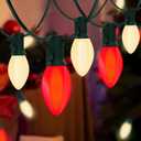 C7 LED Red and White Christmas Lights, 25Ft Outdoor Christmas String Lights with 27 LED Red and White Plastic Bulbs, Vintage Christmas Light for Outside Patio Christmas Tree Cafe Party House Decor