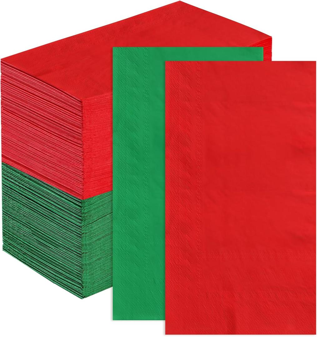 200 Pcs Christmas Paper Napkins 3 Ply Red and Green Napkins Disposable Absorbent Hand Towels Guest Solid Color Napkin for Christmas Holiday Dinner Home Bathroom Kitchen Xmas Party Decorations Supplies
