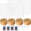 Baquler 4 Set LED Night Light Lamp Base Gift DIY 3D Clear Acrylic Blank Engrave Sheets with Remote Control USB Cable 16 Color 4 Mode for Christmas Room Cafe Bar Birthday Party Decoration(Square)