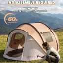 4 Person Instant Pop Up Tent, Brown Automatic Waterproof Windproof Camping Tent with 2 Doors for Outdoor Hiking, Beach & Travel, Portable Family Tent with Carry Bag for Easy Setup, 110.5"L x 78.8"W x 47.2"H