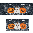 Halloween Kitchen Rugs Set of 2,Black Pumpkin Spider Web Kitchen Mats for Floor, Halloween Non-Slip Washable Sink Mats Home Decor Doormat+Runner Rug