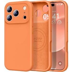 Vooii Magnetic for iPhone 17 Pro Max Case, Compatible with Magsafe (Premium Liquid Silicone) (Integrated Camera Control Button) Full Body Protective Anti-Scratch Microfiber Lining 6.9", Bright Orange