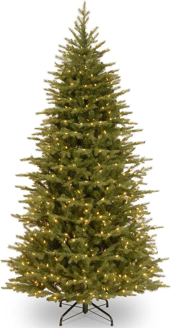 National Tree Company Pre-Lit 'Feel Real' Artificial Slim Christmas Tree, Green, Nordic Spruce, Dual Color LED Lights, Includes Stand, 7.5 feet, Green 