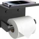 SetSail Toilet Paper Holder with Shelf Adhesive or Screw Bathroom Toilet Paper Roll Holders Wall Mount Matte Black Tissue Holder for Bathroom Hardware Accessories (1 Pack)