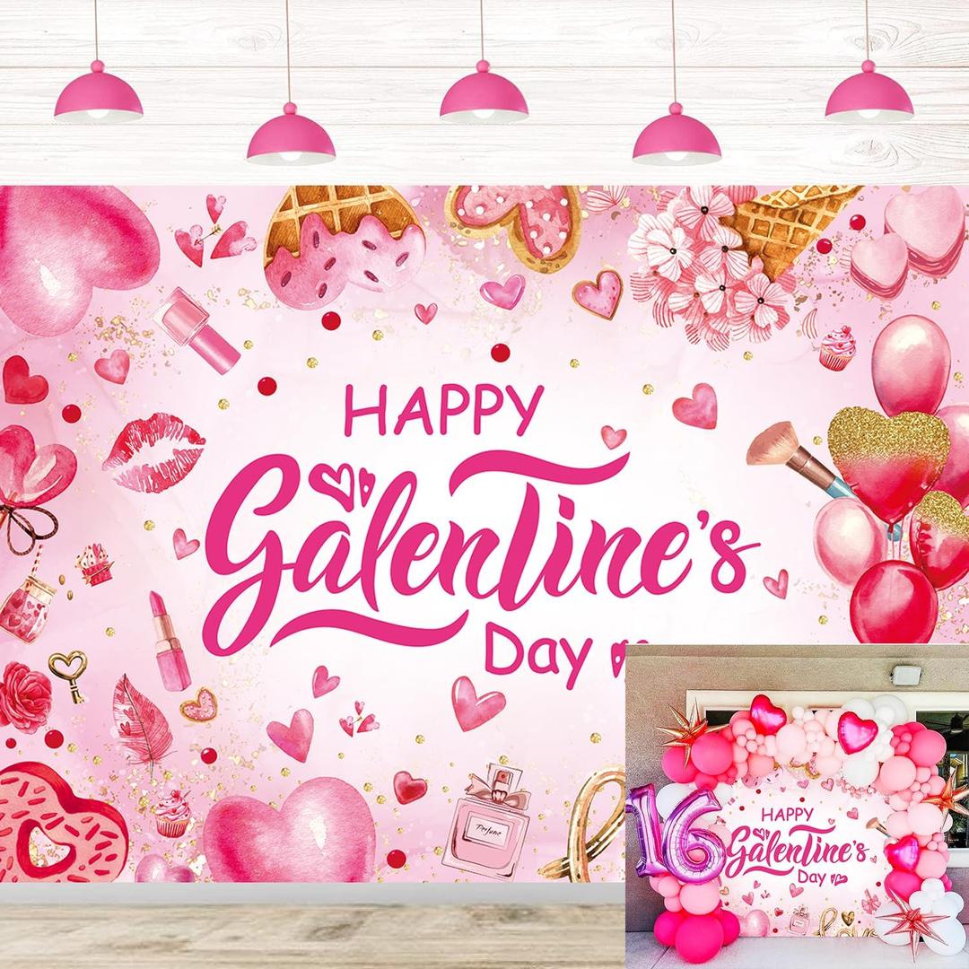 Happy Galentine's Day Backdrop 8x6FT Hot Pink Galentines Day Party Decorations Background Galentine Girls Party Supplies Photo Props