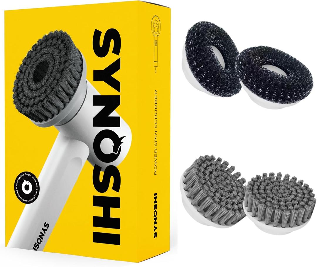 Grill Set | SYNOSHI Electric Spin Scrubber Kit + 2 Round Brush Heads + 2 Steel Brush Heads