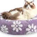 Donut Dog Beds for Small Dogs, Calming Round Cat Beds for Indoor Cats, Cute 3D Textured Flower Pet Bed with Removable Washable Cover and Anti-Slip BottomPurple20" (20"x20"x6")