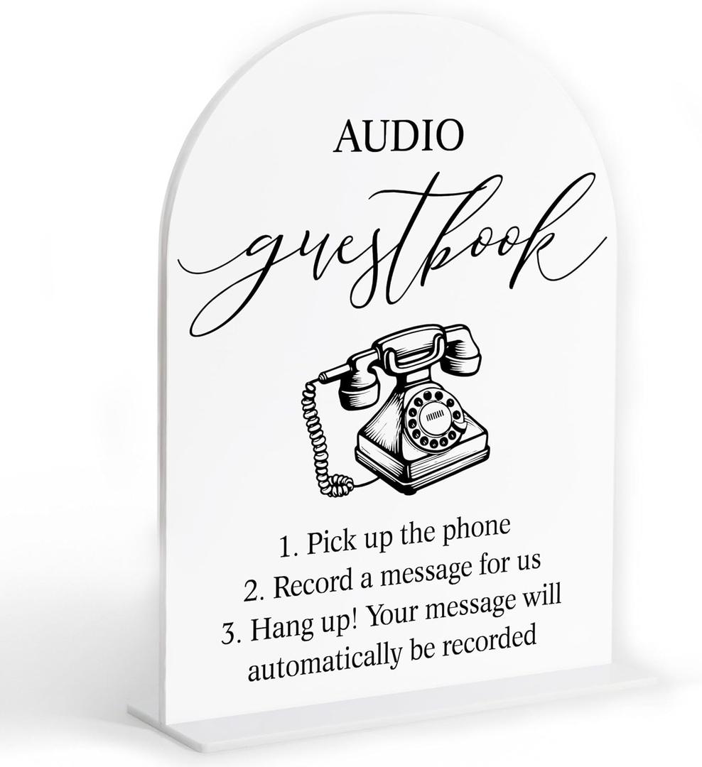 Audio Guest Book Sign, White Arch Acrylic Wedding Sign, Audio Guest Book Wedding Phone, Bridal Shower Decor, Engagement Party Decor, Centerpiece Table Decorations Party for Bride and Groom-14