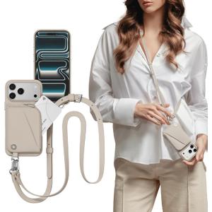 MAGEASY Pouch iPhone 17 Pro Max Crossbody Wallet Phone Case with Strap Adjustable, Leather Coin Pocket Purse + Card Holder Crossbody Lanyard, 16ft Ultimate Shockproof Protection (Starlight)