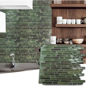 Art3d 10-Sheet Peel and Stick Backsplash Tile for Kitchen - 1212 Stick on Wall Tile for Kitchen Bathroom Countertop Living Room, Green
