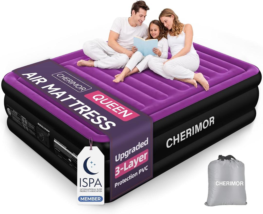 CHERIMOR Air Mattress Queen with Built in Pump, Anti-Sag Horizontal Beam