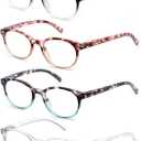 OLOMEE Blue Light Blocking Reading Glasses Women +2.50 Ladies Small Round Readers Blue Ray Circular Cheaters for Small Head/ Face Black/ Clear/ Tortoise Shell 4 Pack