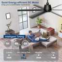 65 Inch Ceiling Fan No Light - Black Ceiling Fan with Remote & APP Control, Quiet Reversible DC Motor, 6 Blades, Indoor Outdoor Ceiling Fans without Light for Patio Living Room Garage Shop