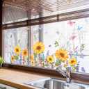 Sunflower Window Clings Floral Bouquet Window Stickers Double-Sided Spring Garden Flower Window Cling Squirrel Butterfly Glass Decals for Bird Windows Strike Prevention (Sunflower)
