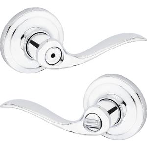 Kwikset Tustin Interior Privacy Door Handle with Lock, Door Lever For Bathroom and Bedroom, Polished Chrome Reversible Keyless Turn Lock