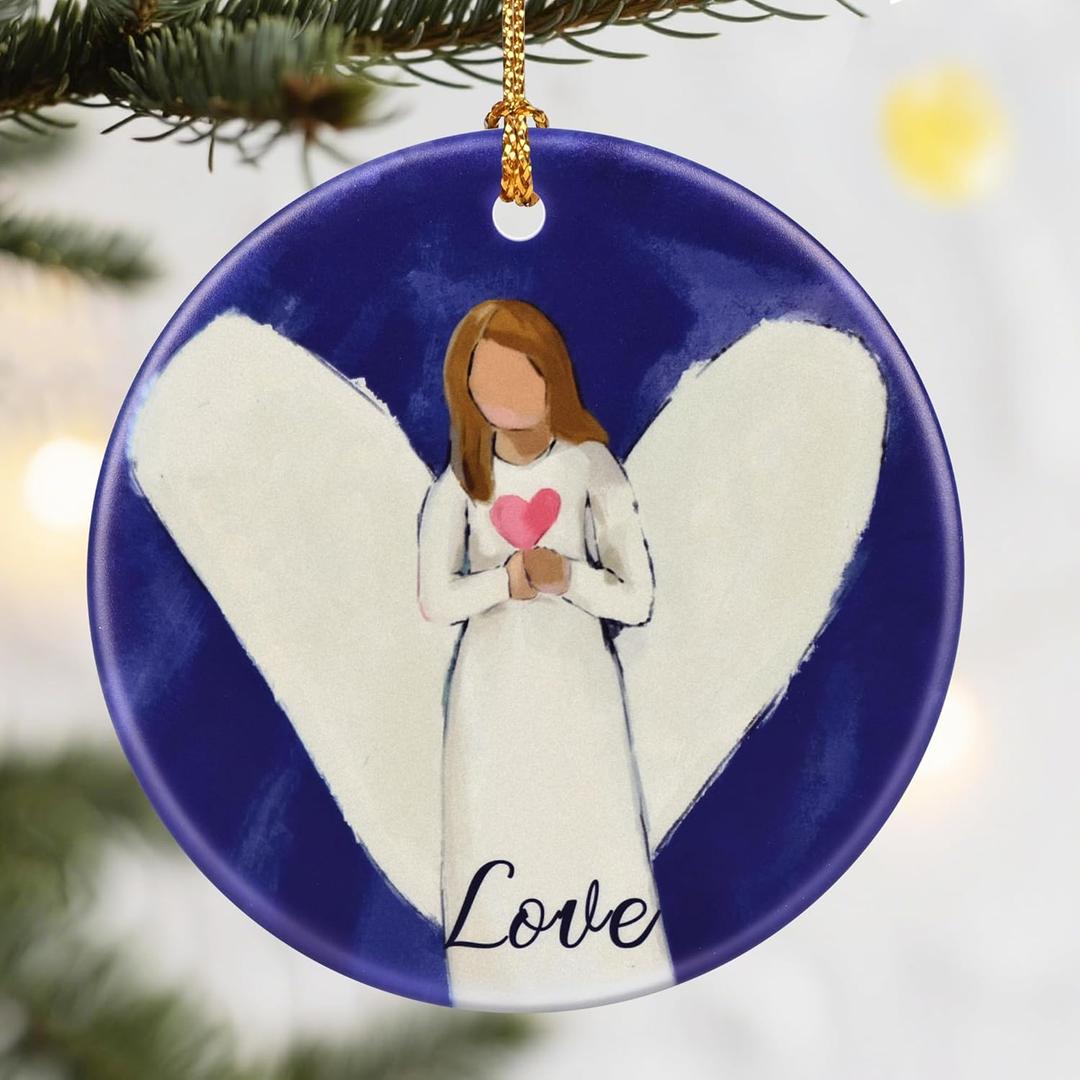 3 x Love Angel Christmas Ornament, Dodosky 2.8in Ceramic Angel Ornaments, Xmas Decor, Christmas Tree Ornaments, Xmas Decorations for Tree, Holiday Ornament, Christian Gifts, Religious Spiritual Gifts