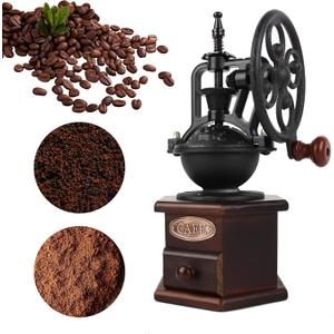 Coffee Grinder,Wooden Coffee Bean Grinder Manual Coffee Grinder Roller, Antique Coffee Mill with Cast Iron Hand Crank for Making Mesh Coffee, Decoration, Best Gift (Brown (six deformation base))