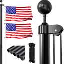 iElyiEsy Flag Poles for Outside House, 25FT Flagpole high hardnees Aluminum Sectional Flag Pole Kit with 3x5 American Flag & Black Ball Topper for Yard House Ground Residential Commercial (Black)
