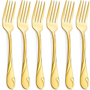 Gold Dinner Fork Set, Seeshine 7.8-inch Stainless Steel Shiny Gold Metal Table Fork Silverware, Set of 6