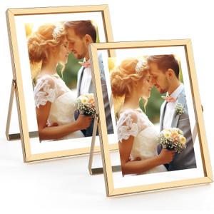 Golden State Art 5x7 Floating Picture Frames 2 Pack, Light Gold Vertical