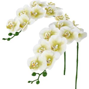 Sherika 38 Inch Orchid Artificial Flowers Real Touch Latex Fake Phalaenopsis Orchid Branches 9 Large Blooms, Faux Orchids Stems for Home Office Wedding Decoration(Green White, 2PCS)