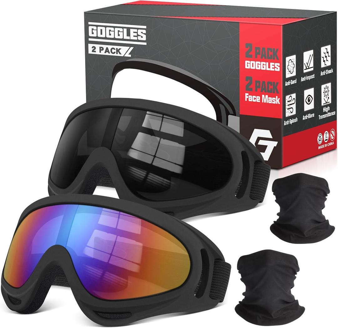 Dirt Bike Goggles, 2-Pack Motorcycle Goggles ATV Anti-Impact Motocross Windproof Racing Goggles (Gray+color)