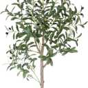 Olive Tree Artificial Indoor, 4ft Tall Silk Faux Olive Tree with White Planter, Artificial Plants with Natural Wood Trunk and Lifelike Fruits for Home Office Decor