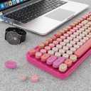SkyGive Wireless Keyboard and Mouse Combo, Ergonomic Full Size Typewriter Retro Round Keycaps Keyboard, Compatible with Windows, PC, Perfer for Home and Office Keyboards Red