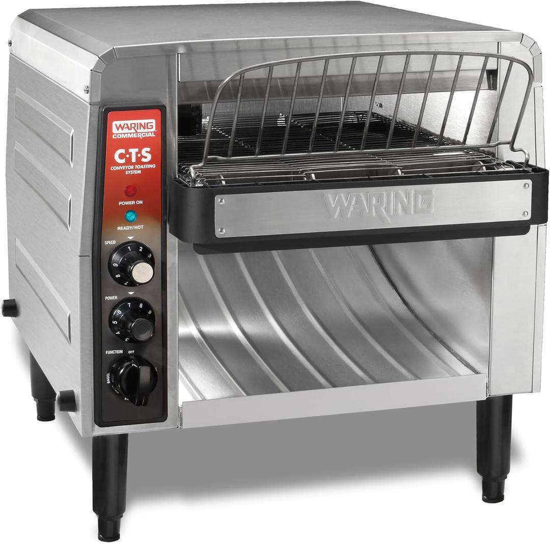 Waring Commercial CTS1000B Conveyer Toaster, 1000+ slices per hour, 208V, 2700W, 6-20 Phase Plug, Silver