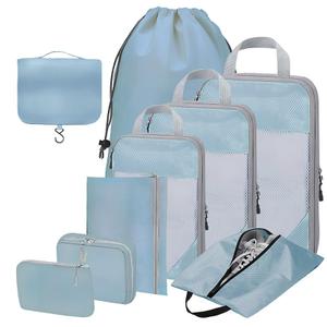 Compression Packing Cubes for Suitcases – 9 Set Travel Luggage Organiser Bags with Mesh Design, Waterproof Ultralight Packing Cubes for Backpack, Clothes & Home Storage (Blue)