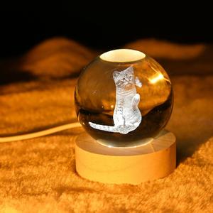 3D Crystal Ball with Wooden Light Base, Themed Decor for Cat Lovers Kids Birthday