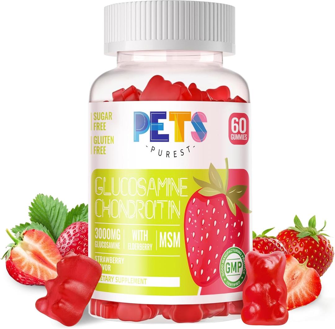 6 x Pets Purest Glucosamine Chondroitin Gummies with MSM & Elderberry Extra Strength - Joint Support, Antioxidant Immune Support Supplement for Adults, Men & Women.Strawberry, 01/2027