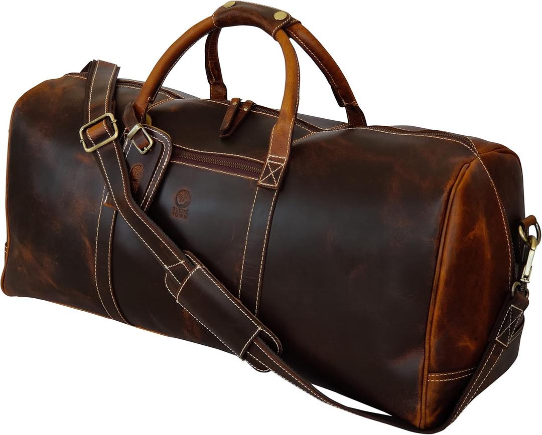 24" Leather Duffle Bag for Men and Women, Full Grain Leather Travel Overnight Weekender Sports Gym Carry On Duffel Bag by Rustic Town (Antique Brown) 24" Leather Duffle Bag for Men and Women, Full Grain Leather Travel Overnight Weekender Sports Gym Carry On Duffel Bag by Rustic Town (Antique Brown)