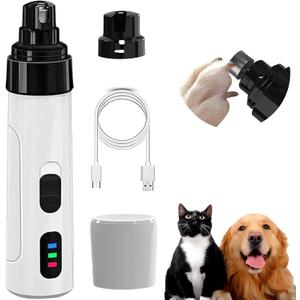 Dog Nail Grinder for Small Medium Large Dogs & Cats - 2-Speed Quiet Electric Pet Nail Trimmer with LED Light, Rechargeable & Painless Puppy Grooming Tool for Thick Nails - File & Grind Safely
