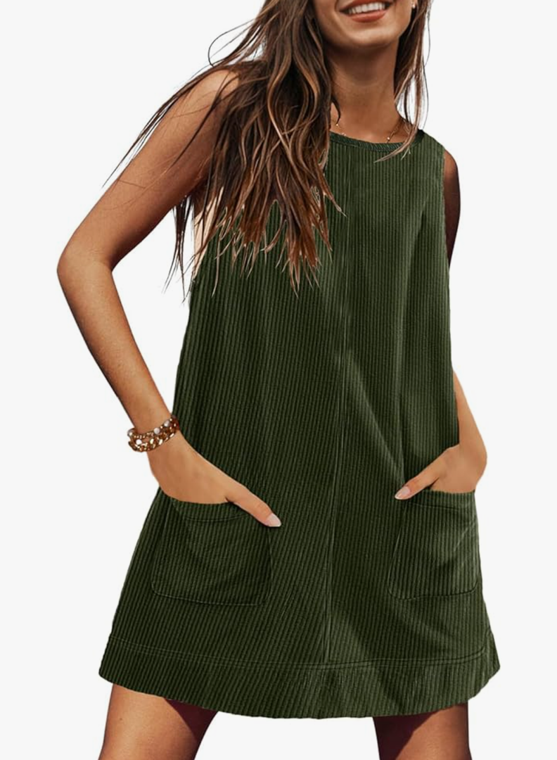 Corduroy Overalls Dress for Women A Line Casual Stretch Jumper Shift Dress with Pockets Size XL